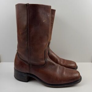 Vintage Hanover Campus Boots Mens 11.5 Brown Leather Pull-On 70s Western Boho
